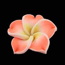 Handmade Polymer Clay 3D Flower Plumeria Beads, Coral, 30x11mm, Hole: 2mm(CLAY-Q192-30mm-12)