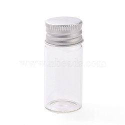 (Defective Closeout Sale: Slightly Concave Cap) Glass Bead Containers, with Screw Aluminum Cap and Silicone Stopper, Platinum, Clear, 5.1x2.2cm, Capacity: 10ml(0.34fl. oz)(AJEW-XCP0001-95B)