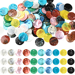 100Pcs 10 Styles Dyed Natural Shell Pendants, Curved Disc Charms, Mixed Color, 15x0.5~1.5mm, Hole: 1.2~1.60mm(SSHEL-SC0001-47)