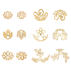 60Pcs 6 Style Brass Bead Caps, Flower, Golden, 7.5~12x1~6mm, Hole: 1~4.5mm, 10pcs/style(KK-BC0010-44)