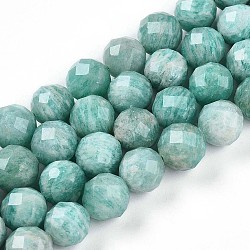 Natural Amazonite Beads Strands, Round with Faceted, 9~10mm, Hole: 0.9mm, about 19~20pcs/strand, 7.40~7.80''(18.8~19.8cm)(G-S345-10mm-25)