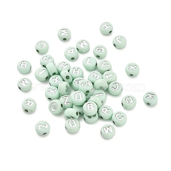 Opaque Acrylic Beads, Flat Round with Letter, Aquamarine, 7x4mm, Hole: 1.6mm, about 3846pcs/500g(OACR-H046-02B)