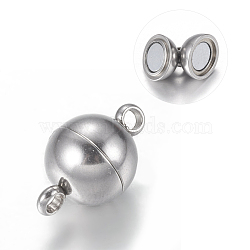 304 Stainless Steel Magnetic Clasps with Loops, Round, Stainless Steel Color, 14x8mm, Hole: 2mm(STAS-K006-8mm-04C)
