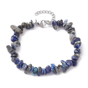 Natural Lapis Lazuli Chips Beaded Bracelet, with 304 Stainless Steel Clasps, 7-1/4 inch(18.5cm)