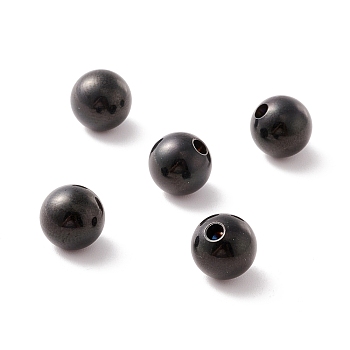 202 Stainless Steel Beads, Half Drilled, Round, Electrophoresis Black, 8x7.5mm, Half Hole: 2mm