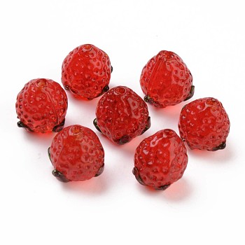 Handmade Bumpy Lampwork Beads, Strawberry, Red, 14~15x12.5x12.5mm, Hole: 1.2mm