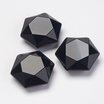 Natural Obsidian Pendants, Hexagon, 28~29x25x9~10mm, Hole: 1.5mm