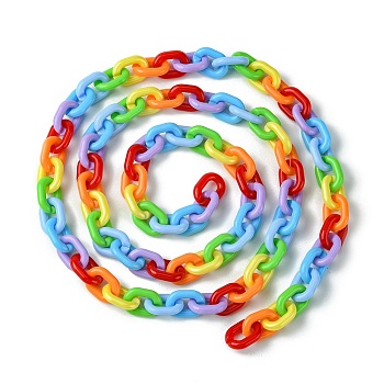 Handmade Acrylic Cable Chains, Oval, Colorful, Links: 19x14x4mm, about 39.37 inch(1m)/strand