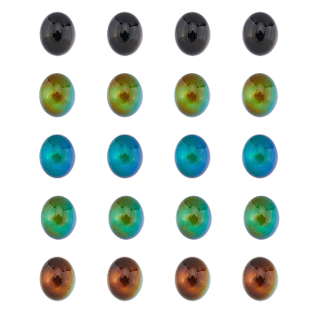 Translucent Glass Cabochons, Changing Color Mood Cabochons, Flat Oval, Black, 10.5x8.5x6mm, 40pcs/box
