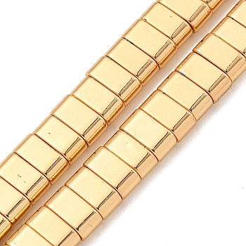 Electroplated Synthetic Non-Magnetic Hematite Beads Strands, Rectangle, 2-Hole, Light Gold Plated, 3x6x3mm, Hole: 1.4mm, about 127pcs/strand, 15.47''(39.3cm)