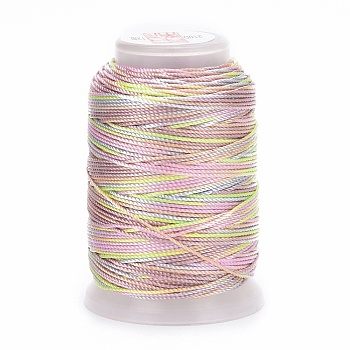 5 Rolls 12-Ply Segment Dyed Polyester Cords, Milan Cord, Round, Misty Rose, 0.4mm, about 71.08 Yards(65m)/Roll