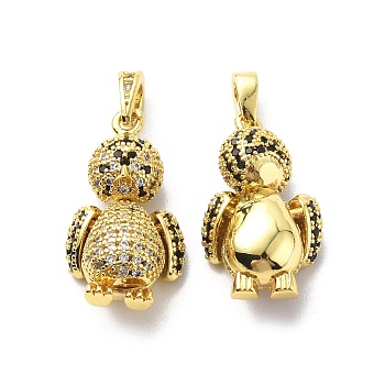 Brass Cubic Zirconia Pendants, Penguin Charm, Mechanical Charm, Real 18K Gold Plated, 23.5x13.5x8.5mm, Hole: 2.5x4.5mm