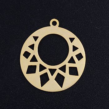 201 Stainless Steel Pendants, Flat Round, Golden, 22.5x20x1mm, Hole: 1.5mm