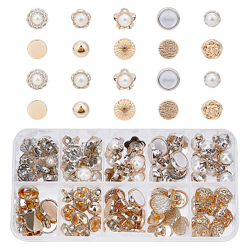 Plastic Shank Buttons, 1-Hole, Imitation Pearl Buttons, Mixed Shapes, White, 10~13mm, 100pcs/box