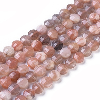 Natural Multi-Moonstone Beads Strands, Faceted, Flat Round, 8~8.5x5~6.5mm, Hole: 0.8mm, about 48~50pcs/strand, 15.35 inch(39cm)