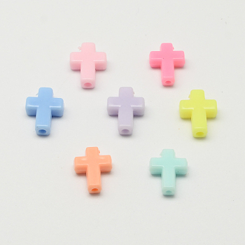 Opaque Acrylic Cross Beads, Mixed Color, 17x12.5x5mm, Hole: 2mm