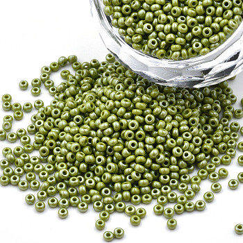 11/0 Czech Opaque Glass Seed Beads, Lustered, Round, Olive Drab, 2.2x1.5mm, Hole: 0.7mm, about 500g/bag