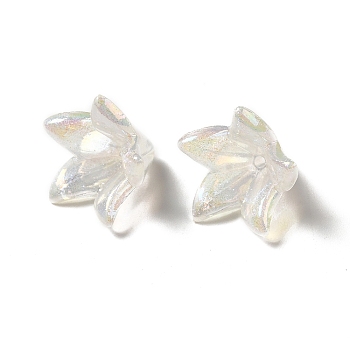 Transparent Acrylic Bead Caps, Glitter Flower, Clear AB, 16x12.5mm, Hole: 1.2mm