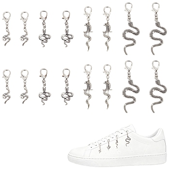Snake Alloy Shoes Charms, with Alloy Lobster Claw Clasps, Antique Silver, 52~74mm, 6pcs/style