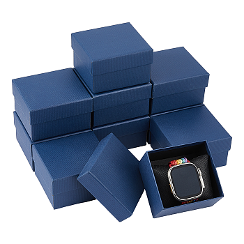 Paper Bracelet Storage Gift Box, with Pillow Inside, Square, Prussian Blue, 8.7~8.8x8.1~8.2x5.3cm