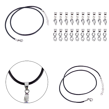 DIY Pendant Necklaces Making Kits, include Round Leather Cord Necklaces Making, 304 Stainless Steel Lobster Claw Clasps & Ice Pick Pinch Bails, Stainless Steel Color, Necklaces Making: 18 inch(45.72cm), 10pcs/box