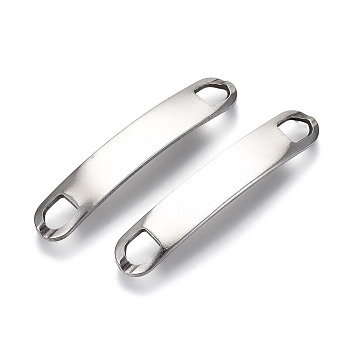 201 Stainless Steel Links Connectors, Stamping Blank Tag, Rectangle Oval, Stainless Steel Color, 34x6x4mm, Hole: 4x3mm