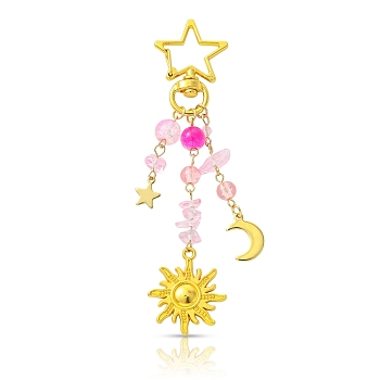 Alloy & Glass Pendant Decorations, with Alloy Swivel Lobster Clasps, Violet, 104mm