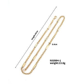 Stainless Steel Wheat Chain Necklaces for Trendy Street Style Fashion, Golden, 16.93 inch(43cm)