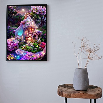 DIY 5D Diamond Painting Full Drill Kits, Including Canvas Painting Cloth, Resin Rhinestones, Diamond Sticky Pen, Tray Plate, Glue Clay, House Pattern, 300x300x0.3mm, Rhinestone: about 3mm in diameter, 1mm thick, 24 bags