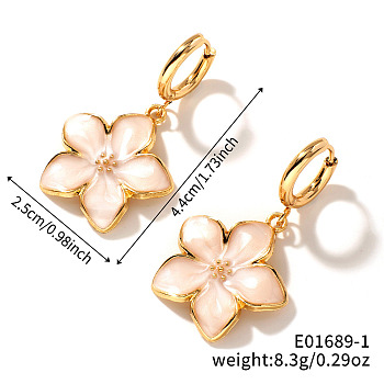 Floral Field Style High-end Daily Brass Hoop Earrings, Golden, Pink, 44x25mm