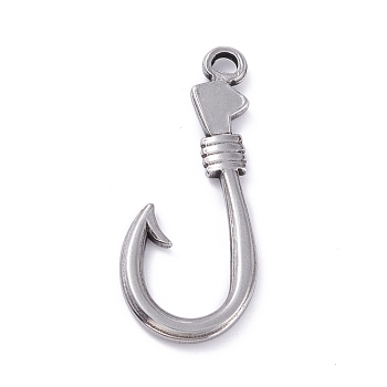 304 Stainless Steel Pendants,  Fishhook, Stainless Steel Color, 37x15.5x2.5mm, Hole: 2.5mm