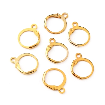 Brass Leverback Earring Findings, with Horizontal Loops, Golden, 15.5x13x1mm, Hole: 2mm, Pin: 1mm