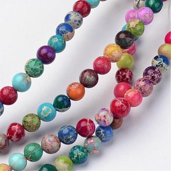 Natural Imperial Jasper Beads Strands, Round, Dyed, Colorful, 6mm, Hole: 1mm, about 62pcs/strand, 15 inch