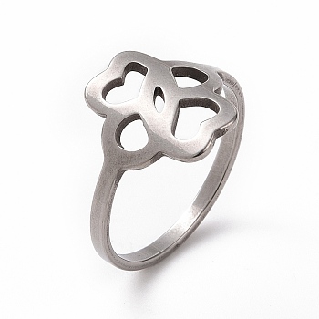 201 Stainless Steel Hollow Flower Finger Ring for Women, Stainless Steel Color, US Size 6 1/2(16.9mm)