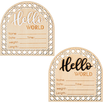 2Pcs 2 Colors Wooden Baby Photo Props, Birth Announcement Sign, Wooden Growth Milestone Signs, Arch with Word Hello World, Mixed Color, 140x140x5mm, 1pc/color
