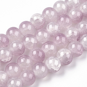 Crackle Baking Painted Imitation Jade Glass Beads Strands, Two Tone, Round, Plum, 6mm, Hole: 1.2mm, about 147pcs/strand, 31.10''(79cm)