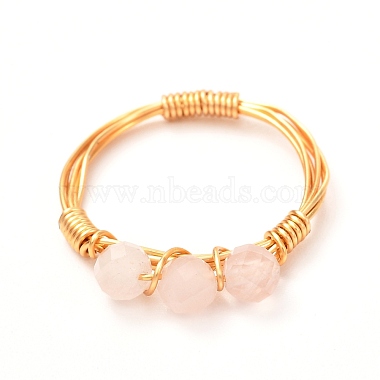 Copper Wire Wrapped Natural Rose Quartz Braided Bead Rings for Women(RJEW-JR00393-01)-4