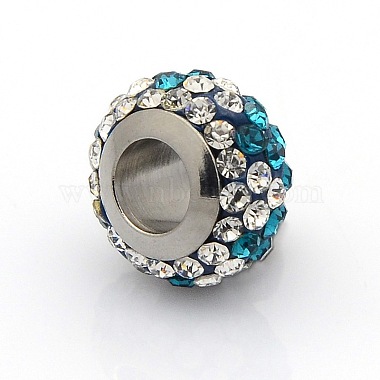 Nice Large Hole 304 Stainless Steel Polymer Clay Pave Two Tone Rhinestone European Beads(CPDL-O002-01)-3