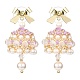 Cloche de perles de coquille naturelle avec boucles d'oreilles pendantes en alliage avec nœud papillon(EJEW-MZ00089)-1