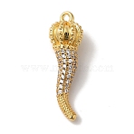 Rack Plating Brass Micro Pave Cubic Zirconia Pendant, Cadmium Free & Lead Free, Long-Lasting Plated, Horn of Plenty/Italian Horn Cornicello Charms, Real 18K Gold Plated, 30x10mm, Hole: 1.6mm(KK-A229-03E-G)