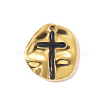 304 Stainless Steel Enamel Pendants, Nuggets with Cross Charms, Ion Plating(IP), Mirror Polished Finish, Real 18K Gold Plated, 20x19mm, Hole: 1.4mm(STAS-OY011-61G)