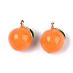 Brass Enamel Charms, Imitation Fruit, Light Gold, Oranges Charm, Dark Orange, 13x11x10mm, Hole: 1.6mm(KK-G462-43LG)