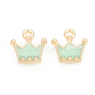 Enamel Style Alloy Charms, Crown, Golden, Light Green, 12x10.5x1.5mm, Hole: 1.5mm(X-ENAM-S107-06A)