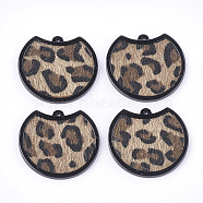 Cellulose Acetate(Resin) Pendants, Leopard Print, with Faux Horsehair Fabric, Camel, 34x37x3mm, Hole: 1.6mm(KY-T011-30)