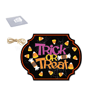 Halloween Wooden Wall Door Window Hanging Decor, with Hemp Rope and No Trace Hook, Word Trick or Treat, 155x203mm(HAWE-PW0001-136-E02)