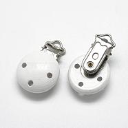 Dyed Wood Baby Pacifier Holder Clips, with Iron Clips, White, 48x29x19mm, Hole: 13.5x5mm(WOOD-Q025-06)
