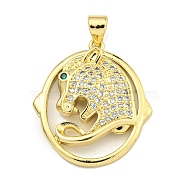 Brass Micro Pave Cubic Zirconia Pendants, Ring with Leopard Charms, Real 18K Gold Plated, 24.5x22.5x4.5mm, Hole: 4x3mm(KK-K354-08A-G)