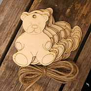 Unfinished Wood Pendant Decorations, with Hemp Rope, for Christmas Ornaments, Bear, 10x10x0.3cm, 10pcs/bag(BEAR-PW0001-71F)