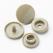 Resin Snap Fasteners, Raincoat Buttons, Flat Round, Dark Khaki, Cap: 12x6.5mm, Pin: 2mm, Stud: 10.5x3.5mm, Hole: 2mm, Socket: 10.5x3mm, Hole: 2mm(SNAP-A057-001P)