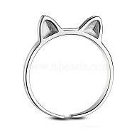 SHEGRACE Adjustable Lovely 925 Sterling Silver Cuff Tail Ring, with Cat Ears, Silver, 16mm(JR54A)